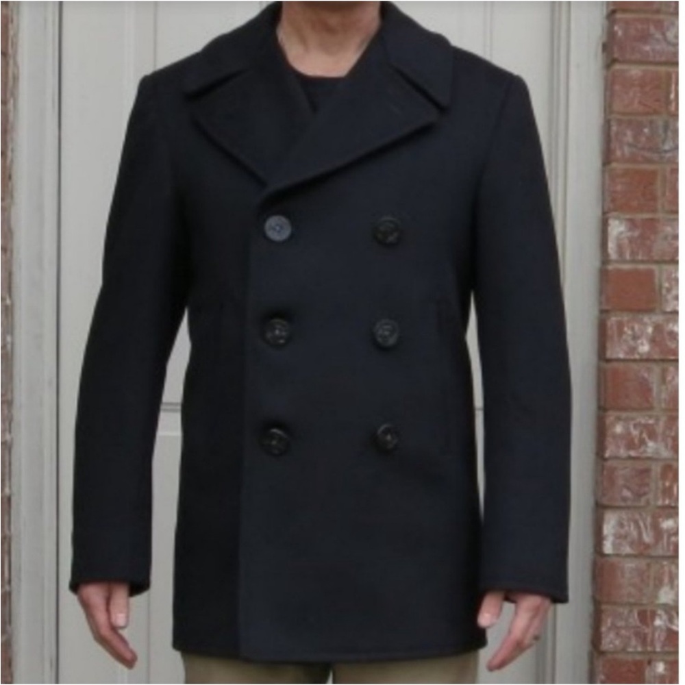 DSCP Quarterdeck Collection Pea Coat Mens 40XL Black Navy Double Breasted Wool